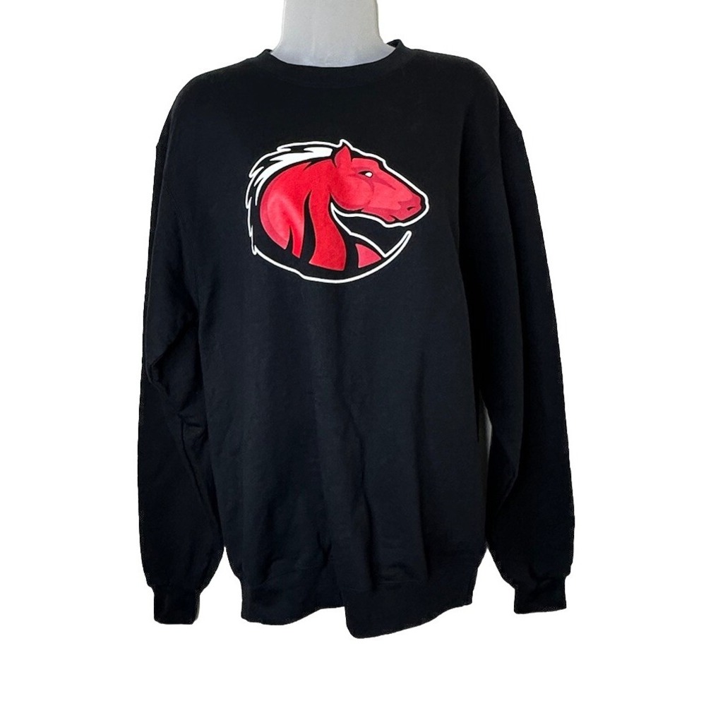 Vtg Champion CCMC Mustangs Sweatshirt Mens M Black/ Red Central Maine‎ Community